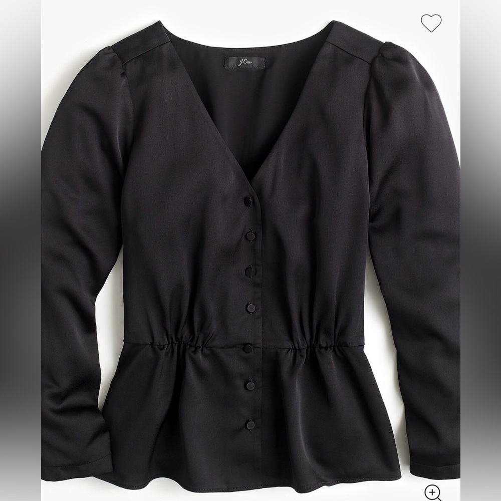 J. Crew Black V-Neck Button Blouse
